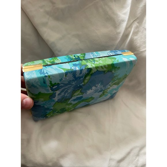 Antique/Vintage Blue/Green Floral Hard Jewelry Earring Case - Picture 9 of 10